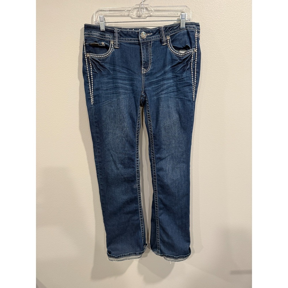 LA Idol Straight Jeans Women 11 Blue Denim Stretch Mid-Rise Embroidered 5-Pocket